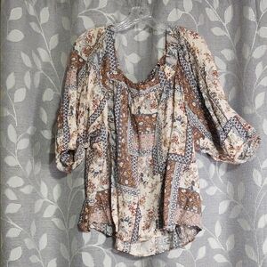 Savanna Jane Boho Patchwork Blouse with tie in back size 2X